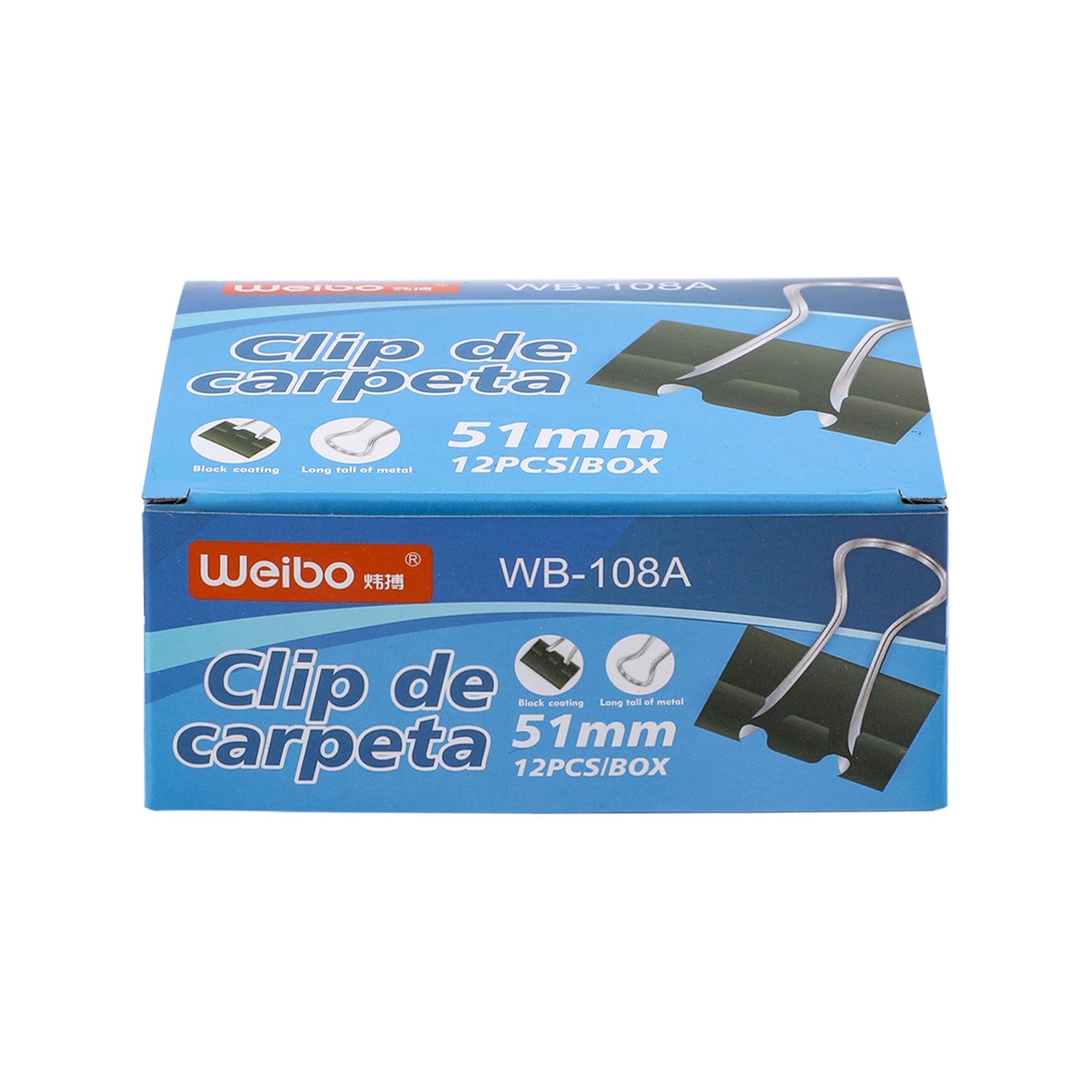 1 Weibo Binder Clips WB-108A (51mm) - Heavy Duty Black Coated Metal Clips for Office and School Use - Image 1