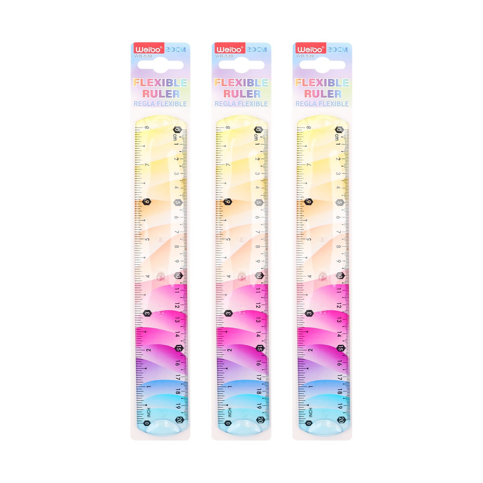 1 Weibo Cute Gradient Flexible Ruler WB-539 - Bendable Soft Plastic Rainbow Color Ruler for Kids and Students - Image 1