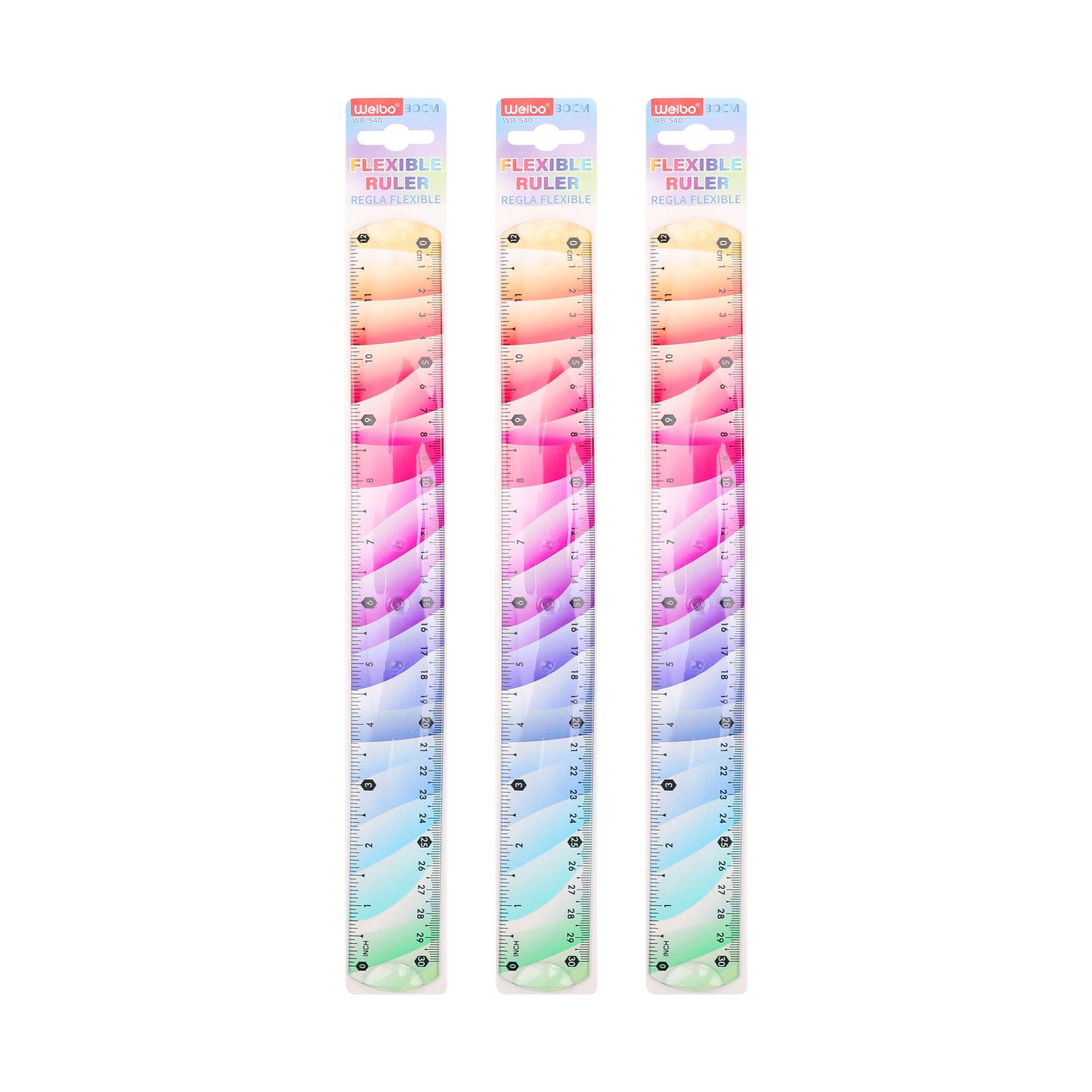 1 Weibo Cute Gradient Flexible Ruler WB-540 - Bendable Soft Plastic Rainbow Color Ruler for Kids and Students - Image 1