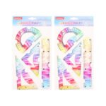 Weibo Flexible Ruler Set WB-541 - 4 Pieces Bendable Soft Geometry Kit with Rainbow Gradient Colors for Kids and Students