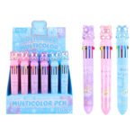 Weibo 10 Colors Multicolor Ballpoint Pen WB-55638 - Cute Bear Crystal Top 10-in-1 Rainbow Ink Pen for Students and Creative Writing
