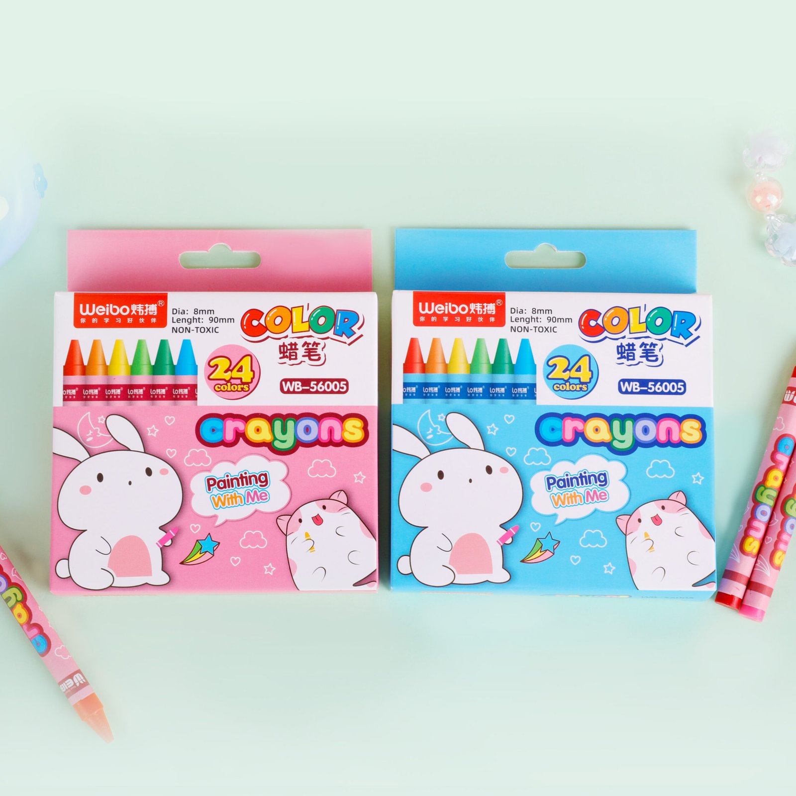 1 Weibo WB-56005 Children’s Drawing Crayons – 24-Color Non-Toxic Smooth Crayons for Kids Art & Creative Painting - Image 1