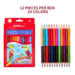 Weibo Jumbo Colored Pencils WB-9093 - 24 Color Set Thick Grip Triangular Jumbo Colour Pencils for Kids and Students Drawing
